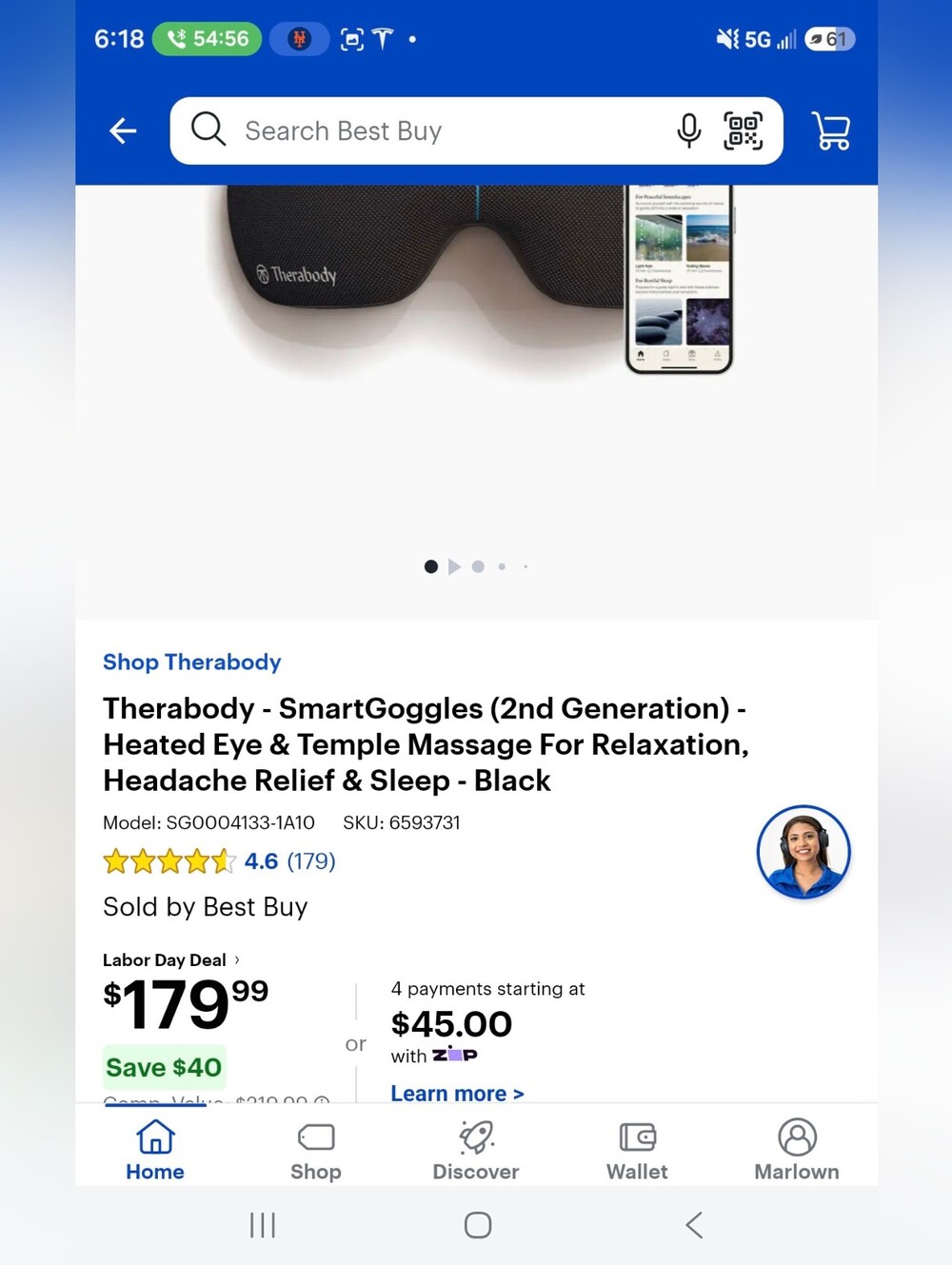 Therabody SmartGoggles (2nd Generation) in black, designed for heated eye temple